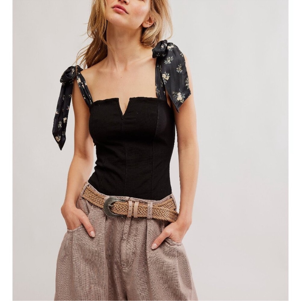 Free People Printed Lola Bodysuit - Black